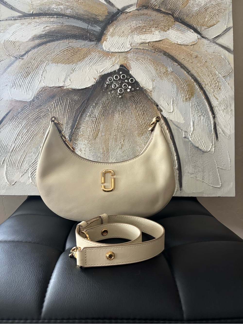 Marc Jacobs Cream Crescent Shoulder Bag with Gold Hardware